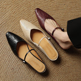 Gabrielle | Women's Leather Mules with Pointed Toe and Mary Jane Strap