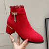 Avery | Red Ankle Boots with Decorative Charm