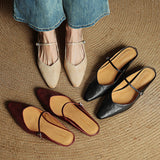 Gabrielle | Women's Leather Mules with Pointed Toe and Mary Jane Strap