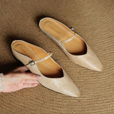 Gabrielle | Women's Leather Mules with Pointed Toe and Mary Jane Strap