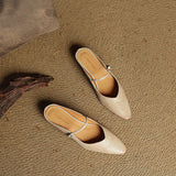 Gabrielle | Women's Leather Mules with Pointed Toe and Mary Jane Strap