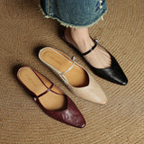 Gabrielle | Women's Leather Mules with Pointed Toe and Mary Jane Strap