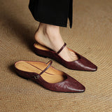 Gabrielle | Women's Leather Mules with Pointed Toe and Mary Jane Strap