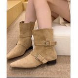 Ruby | Suede Ankle Boots with Double Buckle Straps
