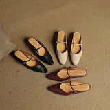 Gabrielle | Women's Leather Mules with Pointed Toe and Mary Jane Strap