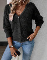 Amarae | Fluffy V-Neck Cardigan with Button Detail