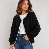 Pearl Trim Ripped Hem Cardigan