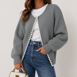 Pearl Trim Ripped Hem Cardigan