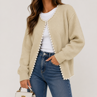Pearl Trim Ripped Hem Cardigan
