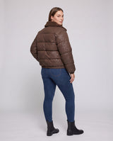 Freya | Quilted Faux-Leather Puffer Jacket with Plush Collar