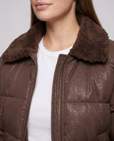 Freya | Quilted Faux-Leather Puffer Jacket with Plush Collar