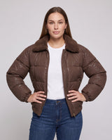 Freya | Quilted Faux-Leather Puffer Jacket with Plush Collar