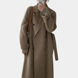 Sienna | Women's Long Coat with Double-Breasted Front & Tie Belt