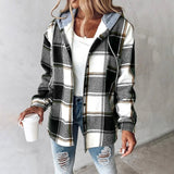 Riley | Women's Stylish Plaid Hooded Jacket with Button Closure