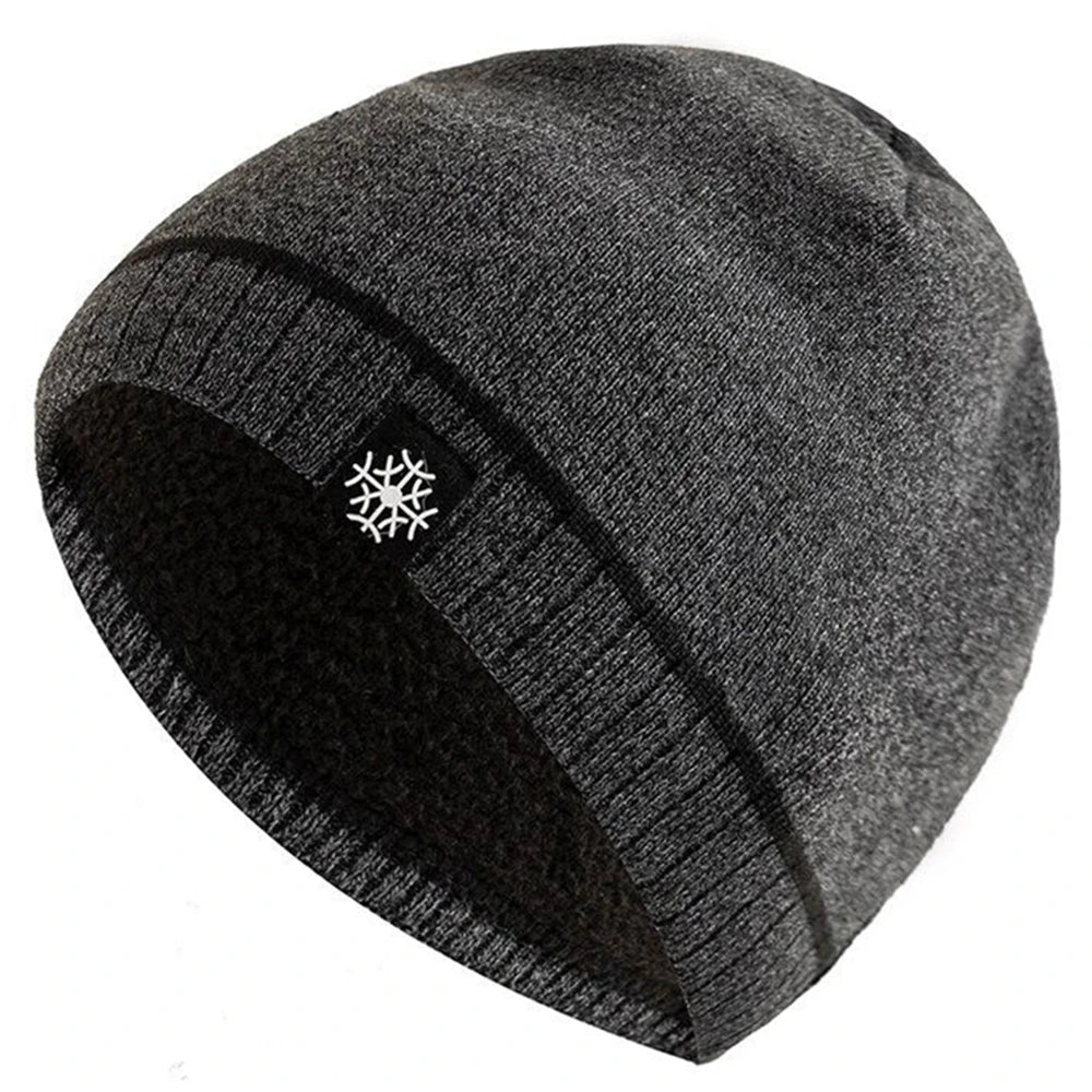 Luxury Knitted Winter Beanie for Men - Warm Ski Cap with Casual Snow Label Decor