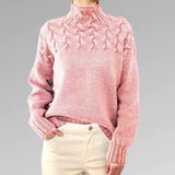 Francesca | Cable Knit Turtleneck Sweater with Puff Sleeves