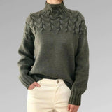 Francesca | Cable Knit Turtleneck Sweater with Puff Sleeves