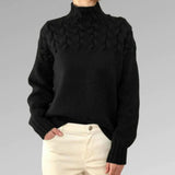 Francesca | Cable Knit Turtleneck Sweater with Puff Sleeves