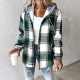 Riley | Women's Stylish Plaid Hooded Jacket with Button Closure