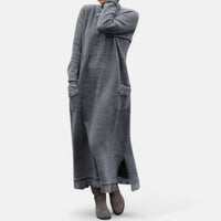 Dahlia | Long Knit Dress with Stand-Up Collar and Pockets