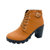 Qiana | Lace-Up Ankle Boots with Chunky Heel and Buckle