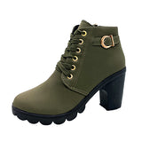 Qiana | Lace-Up Ankle Boots with Chunky Heel and Buckle
