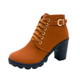 Qiana | Lace-Up Ankle Boots with Chunky Heel and Buckle