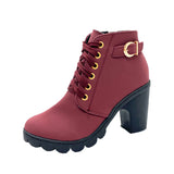 Qiana | Lace-Up Ankle Boots with Chunky Heel and Buckle