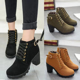 Qiana | Lace-Up Ankle Boots with Chunky Heel and Buckle
