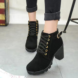 Qiana | Lace-Up Ankle Boots with Chunky Heel and Buckle