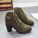 Qiana | Lace-Up Ankle Boots with Chunky Heel and Buckle