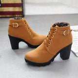 Qiana | Lace-Up Ankle Boots with Chunky Heel and Buckle