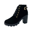 Qiana | Lace-Up Ankle Boots with Chunky Heel and Buckle