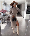 Jelena | Taupe Ribbed Knit Dress with Side Slit