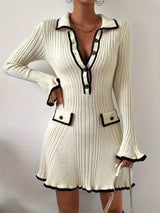 Adeline | Knitted Mini Dress with Ruffle Trim and Contrast Edges