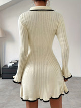Adeline | Knitted Mini Dress with Ruffle Trim and Contrast Edges
