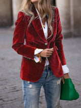 Laura | Tailored Velvet Blazer with Gold Buttons