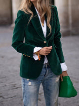 Laura | Tailored Velvet Blazer with Gold Buttons