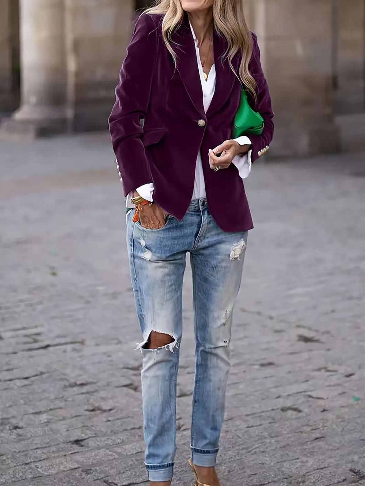 Laura | Tailored Velvet Blazer with Gold Buttons
