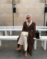 Estelle | Elegant Long Trench Coat with Waist Belt