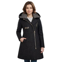 Eloisa | Elegant Hooded Coat with Quilted Sleeve Details