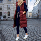 Holly | Long Padded Quilted Vest with Hood and Pockets