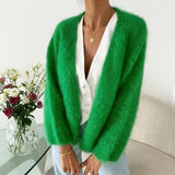 Marielle | Fuzzy Knit Cardigan with Balloon Sleeves