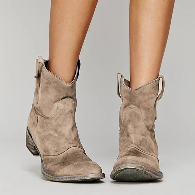 Camellia | Women's Vintage-Inspired Cowboy Ankle Boots with Cushioned Insole