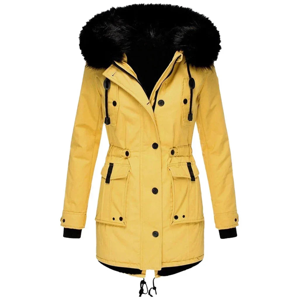 Elowen | Women's Parka Jacket with Fur-Trimmed Hood & Cinched Waist