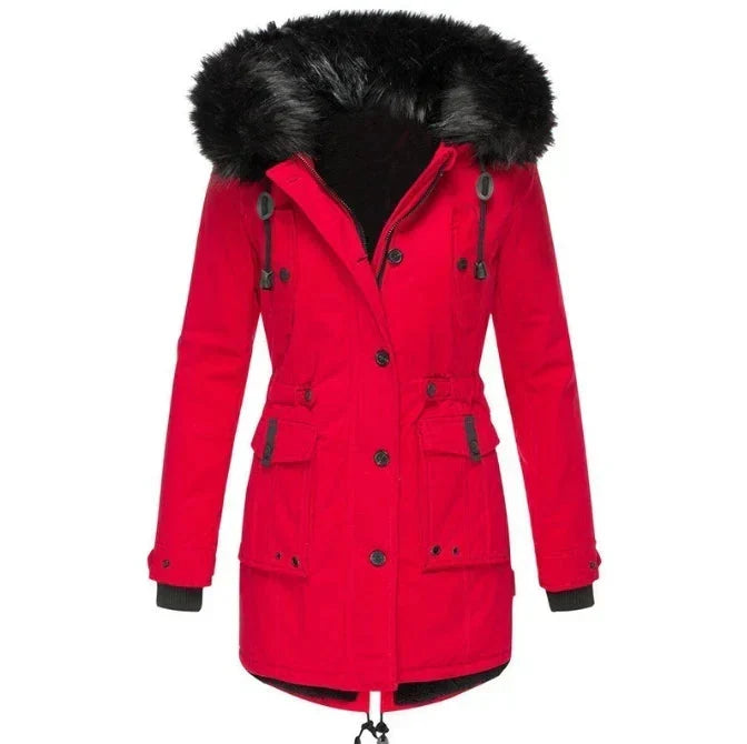 Elowen | Women's Parka Jacket with Fur-Trimmed Hood & Cinched Waist