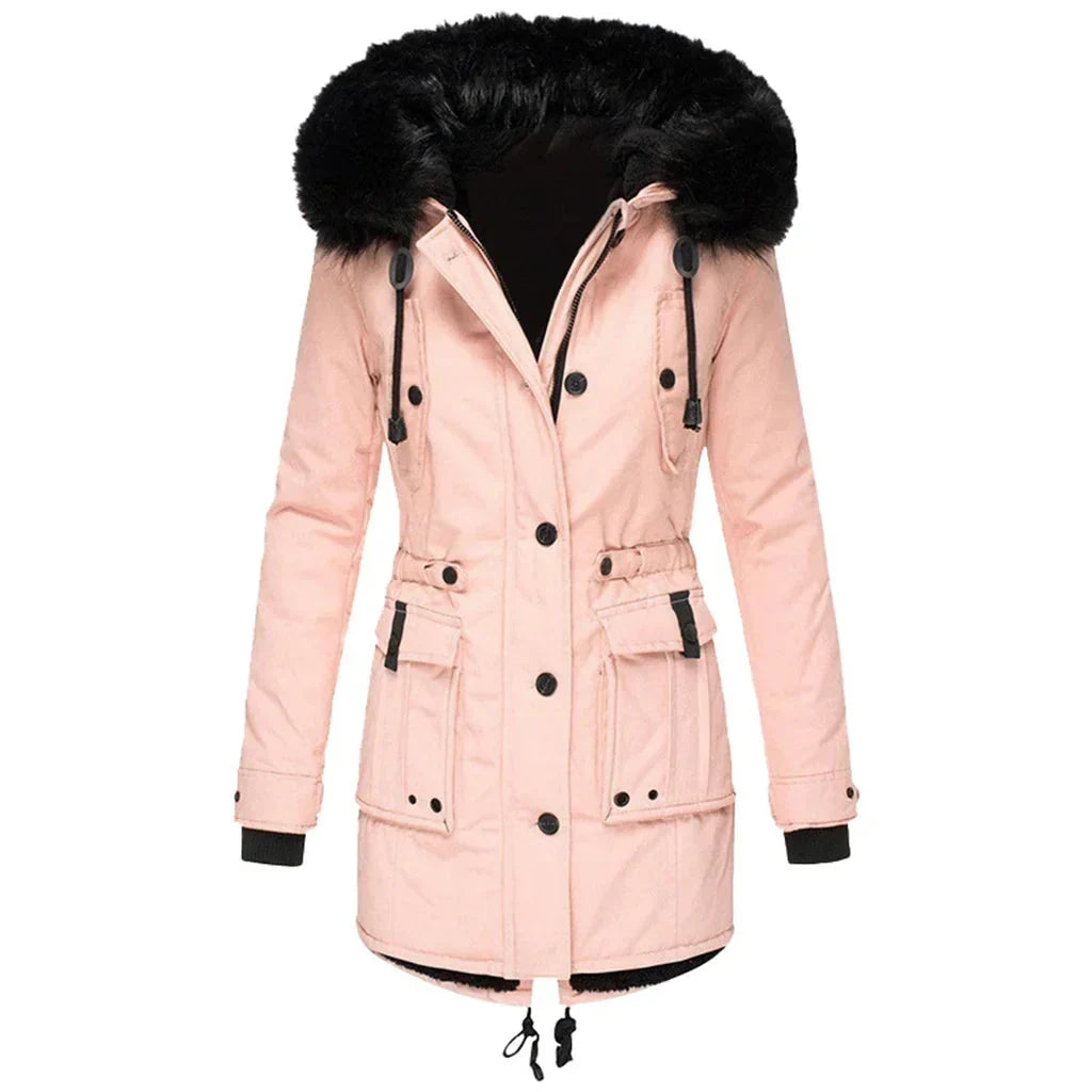 Elowen | Women's Parka Jacket with Fur-Trimmed Hood & Cinched Waist