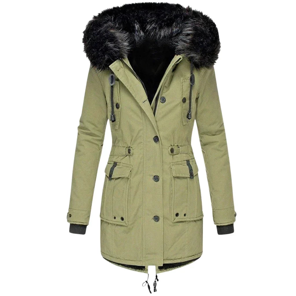Elowen | Women's Parka Jacket with Fur-Trimmed Hood & Cinched Waist