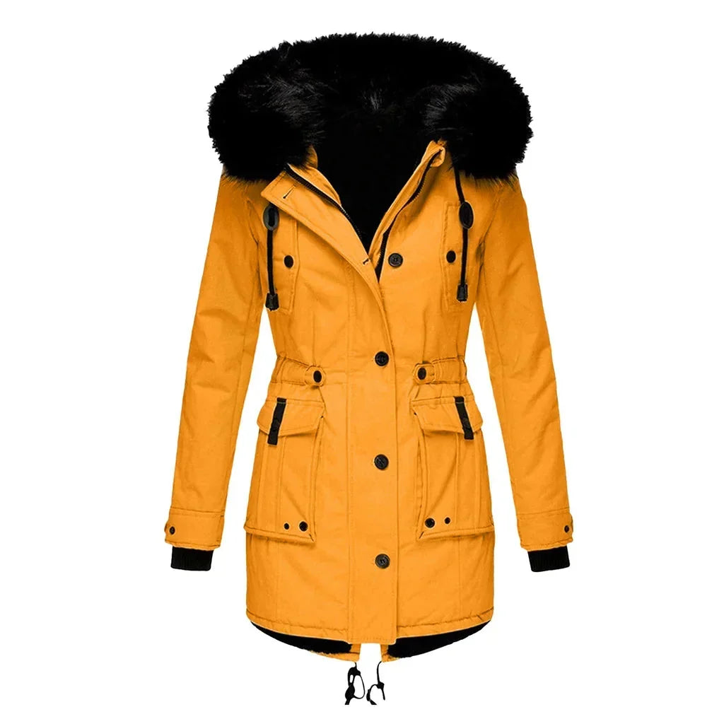 Elowen | Women's Parka Jacket with Fur-Trimmed Hood & Cinched Waist