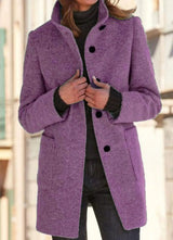 Clara | Classic Grey Winter Coat with Button Closure